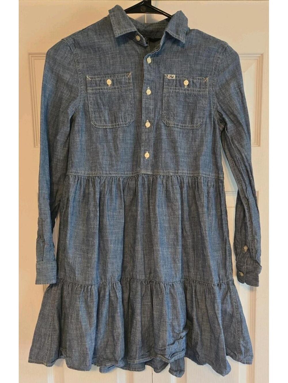 Lauren Ralph Lauren Blue Chambray Tiered Shirt Dress
